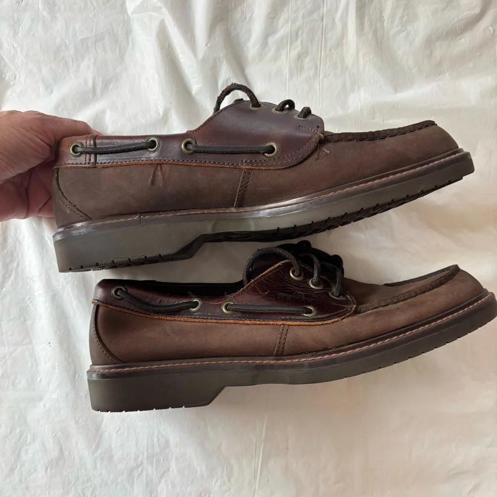 Sebago Portland Waxed Dark Brown Leather Boat Shoes SZ 9 Worn 1X Indoors